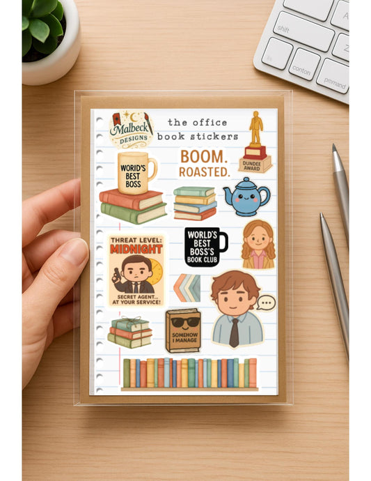 The Office Book Journal Stickers | 50-Pack | 4x6” Sheets | Holographic TV + Bookish Fun!