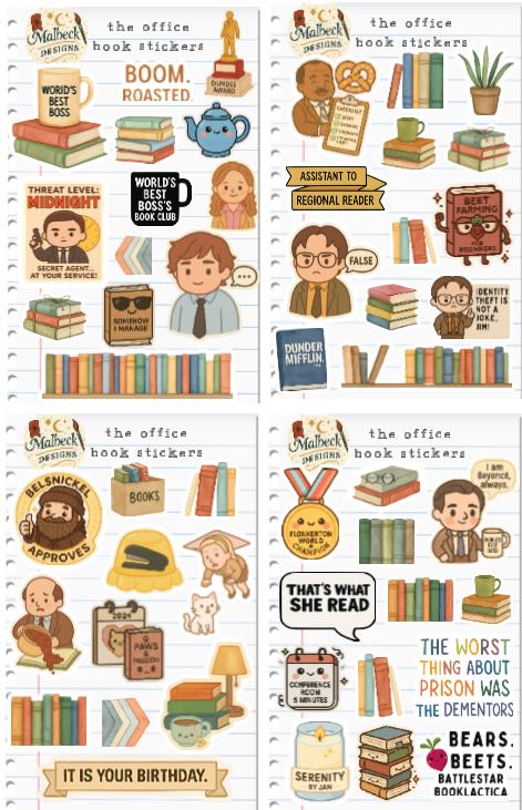 The Office Book Journal Stickers | 50-Pack | 4x6” Sheets | Holographic TV + Bookish Fun!