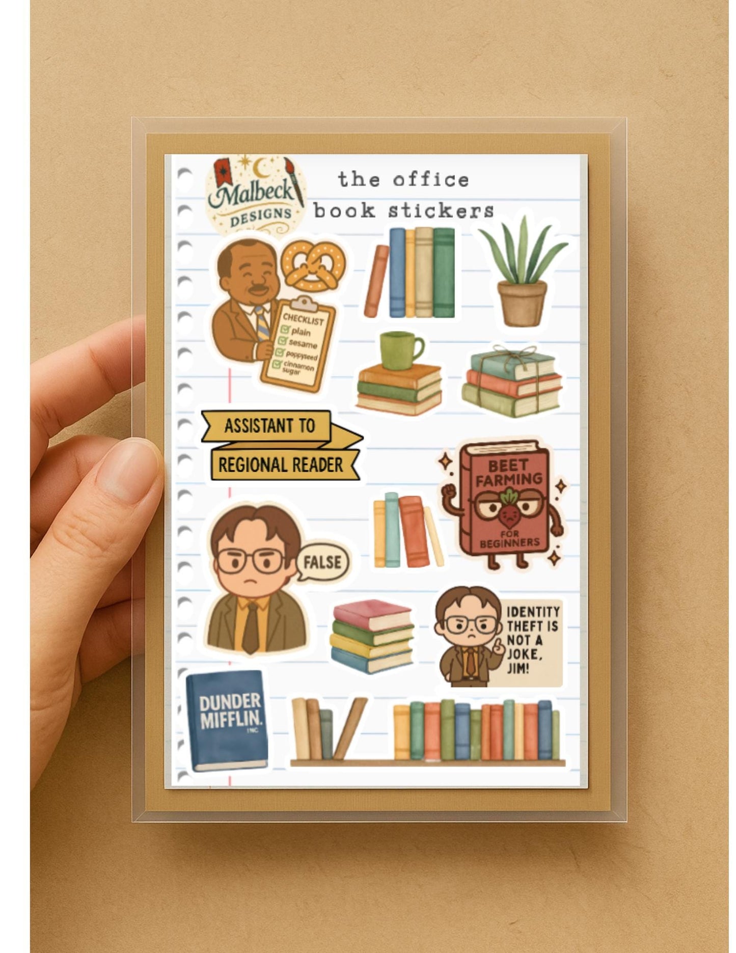The Office Book Journal Stickers | 50-Pack | 4x6” Sheets | Holographic TV + Bookish Fun!