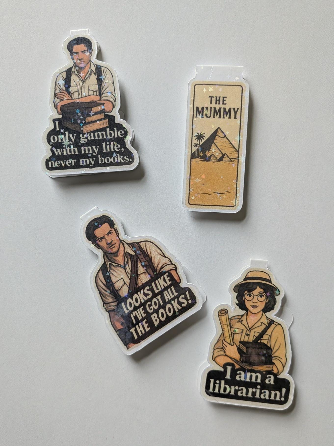 The Mummy Magnetic Bookmark Set | Rick O’Connell & Evie Carnahan | Vintage Adventure Bookmarks