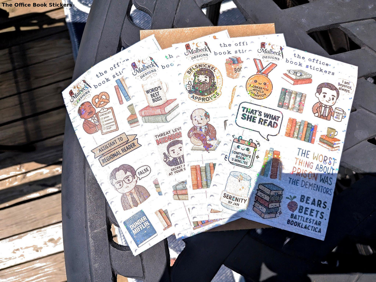 The Office Book Journal Stickers | 50-Pack | 4x6” Sheets | Holographic TV + Bookish Fun!