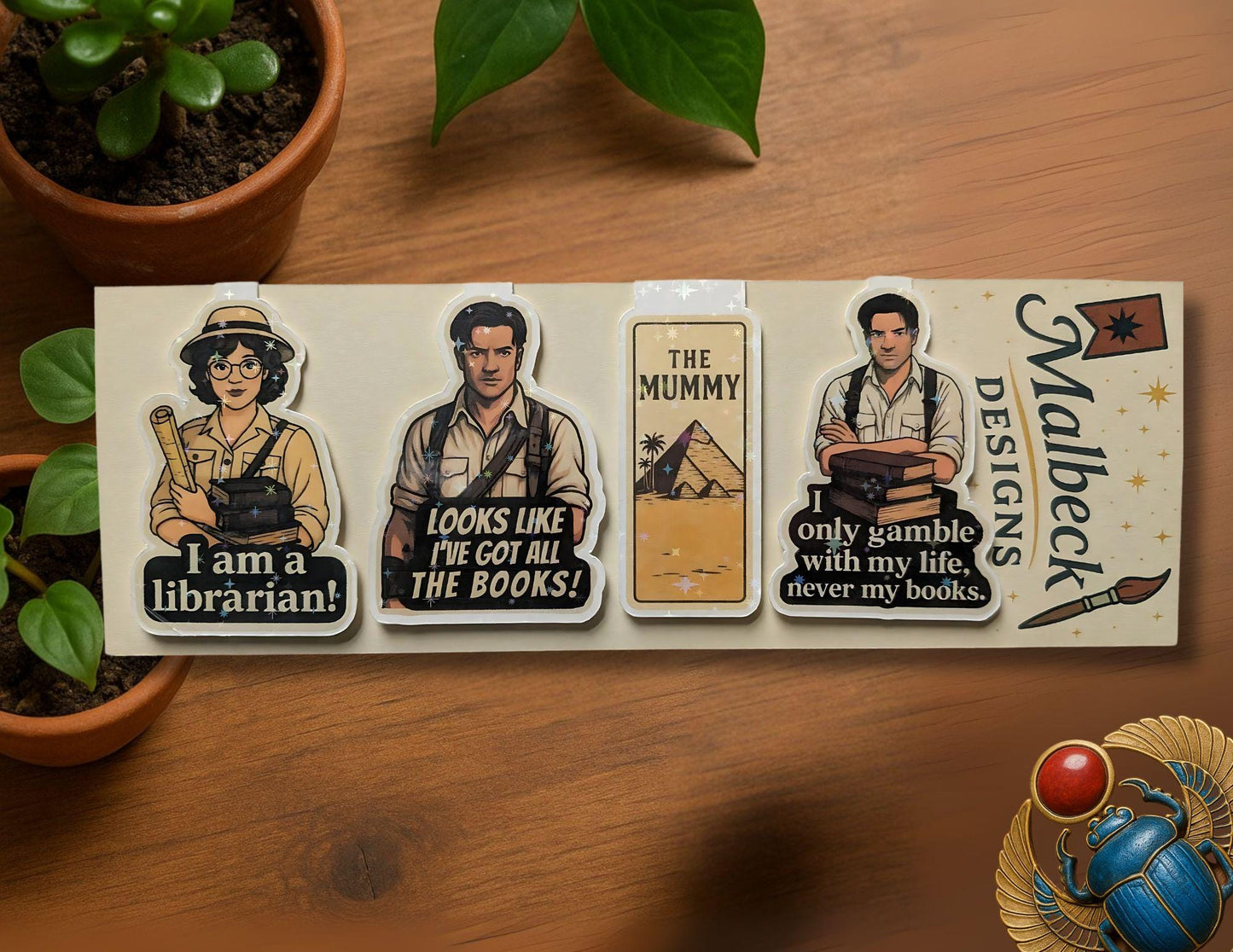 The Mummy Magnetic Bookmark Set | Rick O’Connell & Evie Carnahan | Vintage Adventure Bookmarks