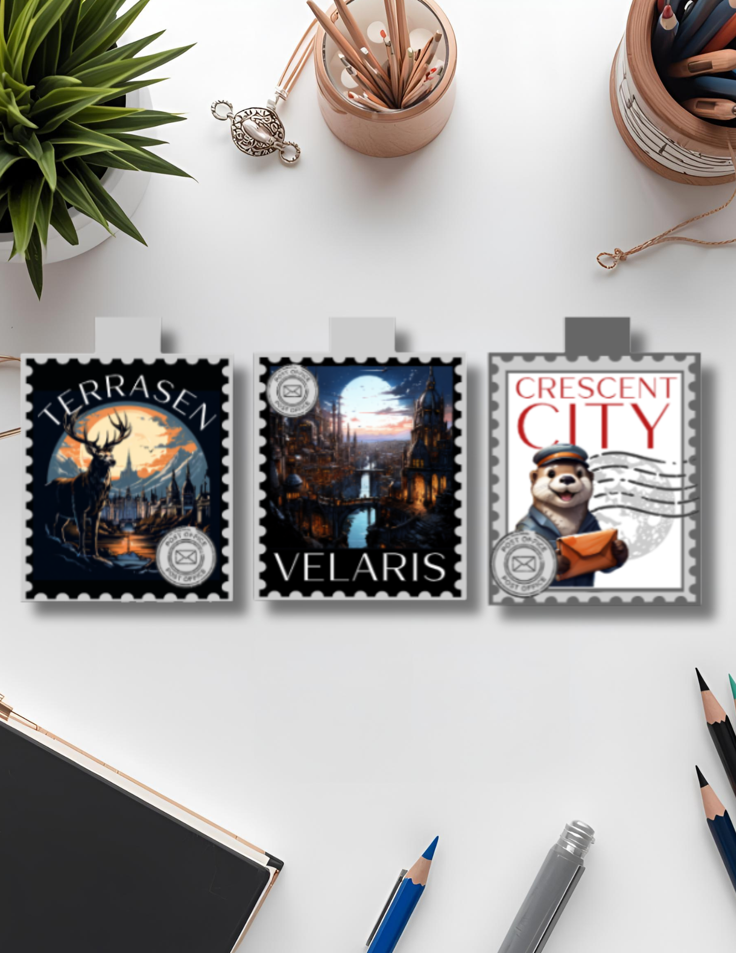 Velaris, Crescent City, Terrasen Inspired Magnetic Bookmark – Postage Stamp Design, Book Lover Gift