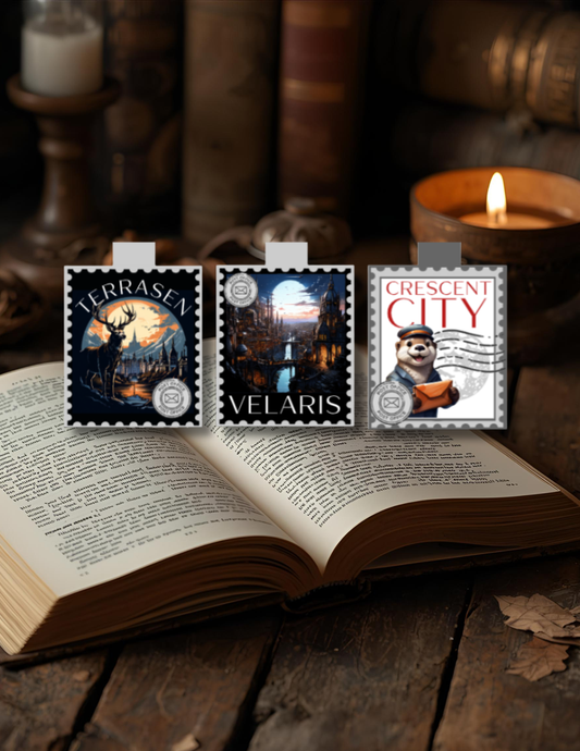 Velaris, Crescent City, Terrasen Inspired Magnetic Bookmark – Postage Stamp Design, Book Lover Gift