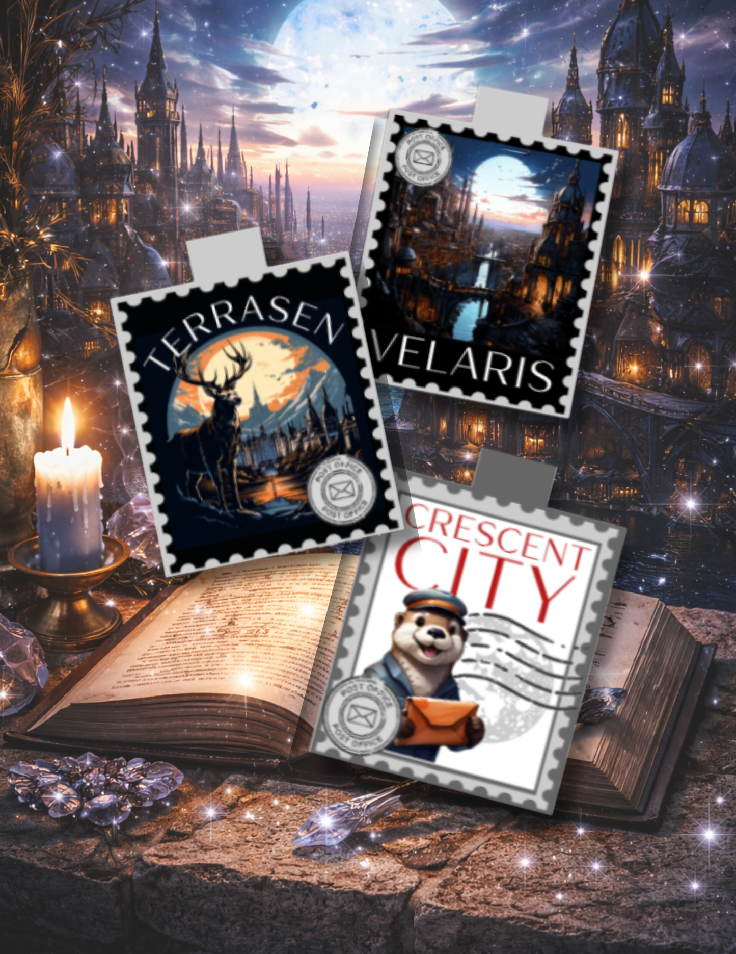 Velaris, Crescent City, Terrasen Inspired Magnetic Bookmark – Postage Stamp Design, Book Lover Gift