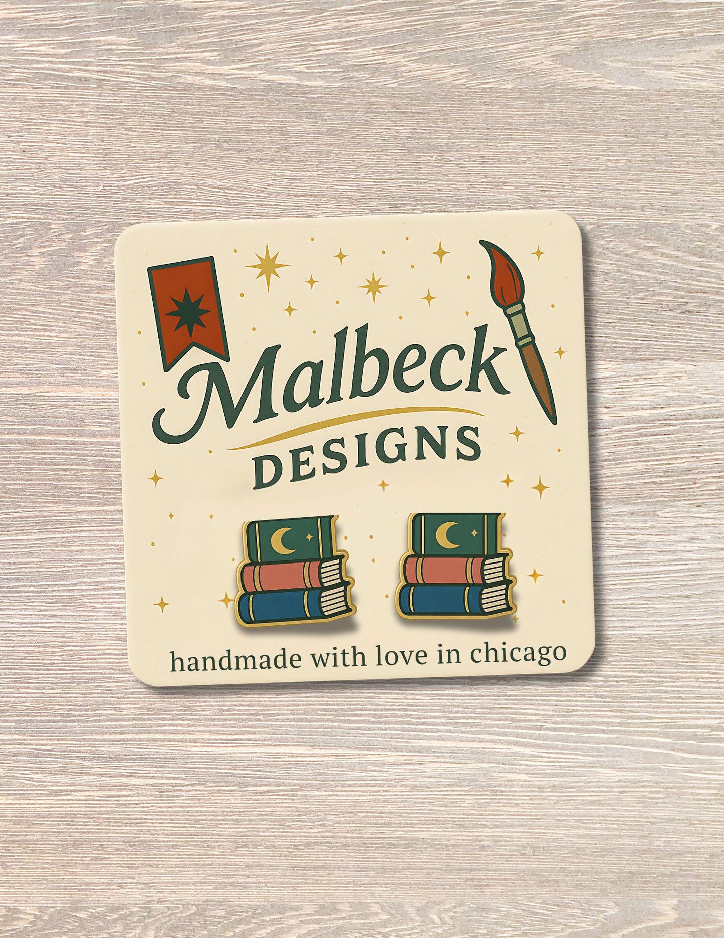 Celestial Book Stack Earrings | Handmade with Love in Chicago