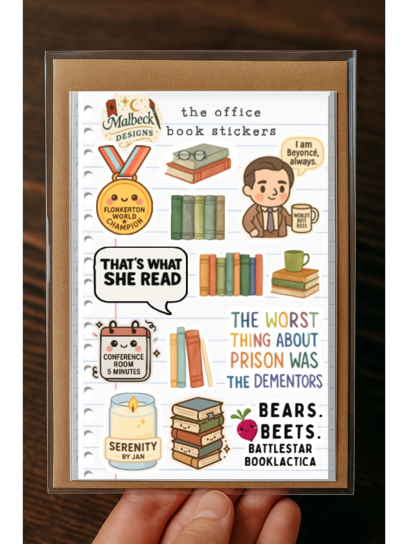 The Office Book Journal Stickers | 50-Pack | 4x6” Sheets | Holographic TV + Bookish Fun!