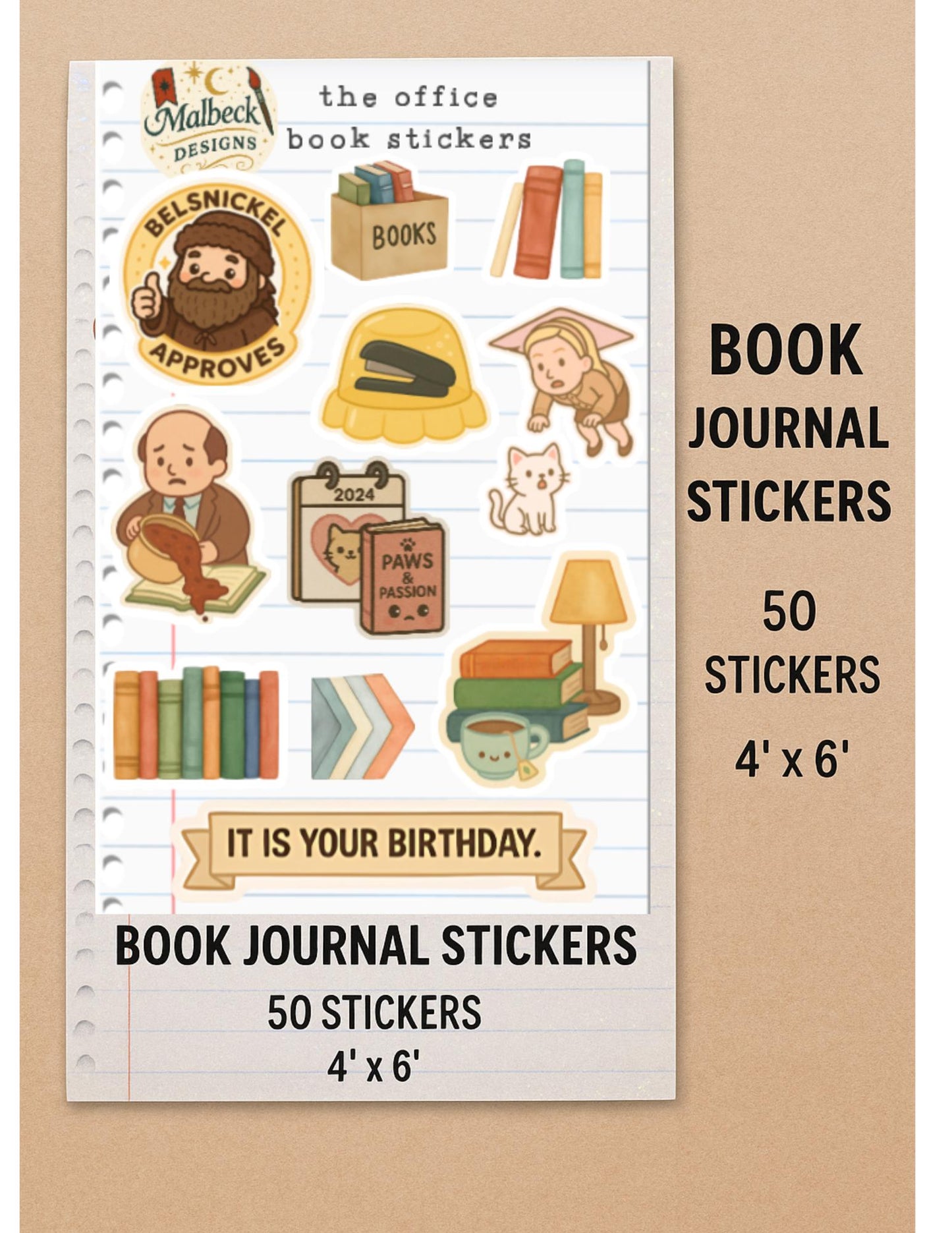 The Office Book Journal Stickers | 50-Pack | 4x6” Sheets | Holographic TV + Bookish Fun!